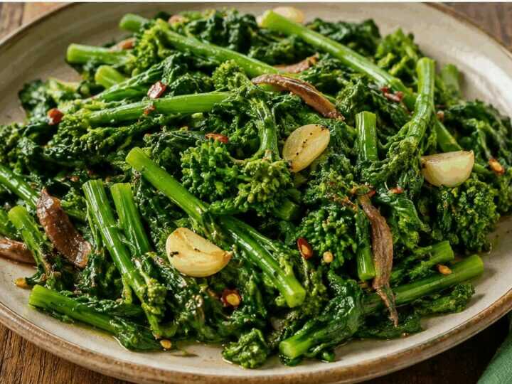 Cime di rapa saltate con aglio, peperoncino e acciughe: un grande classico della cucina del Sud Italia