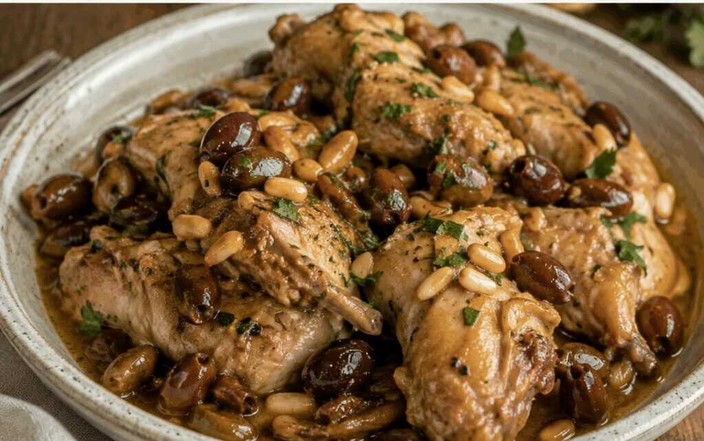 Coniglio alla Ligure con Olive Taggiasche e Pinoli