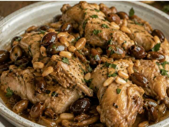 Coniglio alla Ligure con Olive Taggiasche e Pinoli