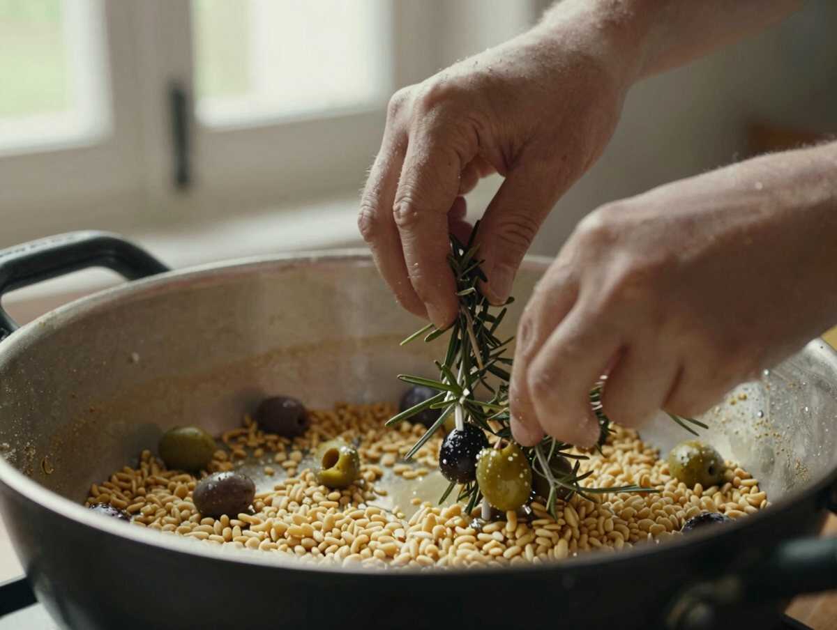 Un passaggio della preparazione — Coniglio alla Ligure con Olive Taggiasche e Pinoli