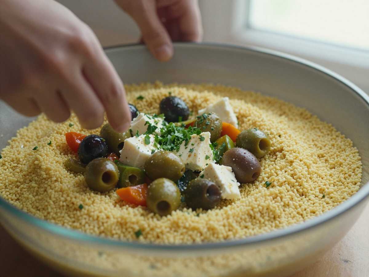 4. Assemblare il piatto — Cous Cous con Verdure e Feta: la Ricetta Colorata e Leggera Pronta in Meno di 20 Minuti