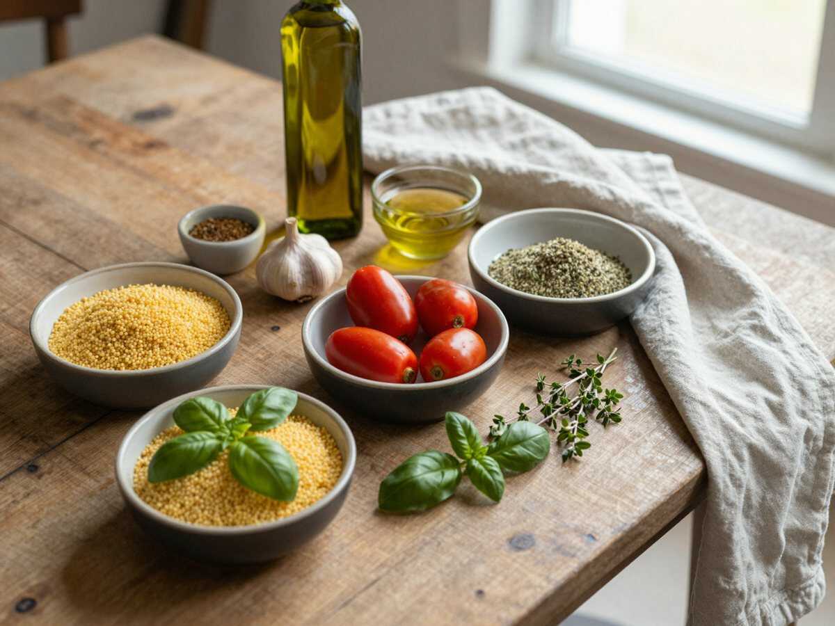 Gli ingredienti per Cous Cous Perlato con Pomodorini Confit