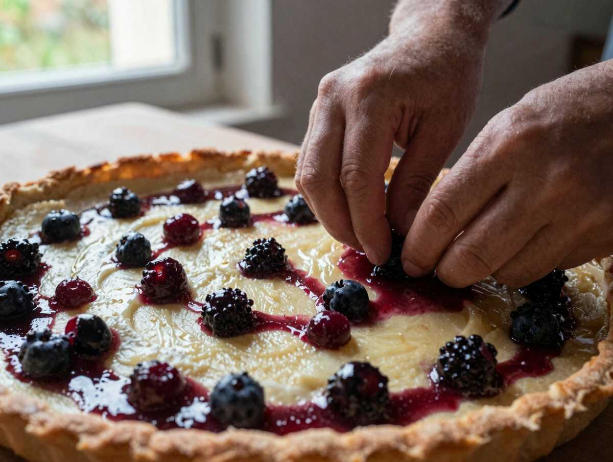 5. Aggiungere visciole e ricotta — Crostata Ricotta e Visciole Romana – Lazio