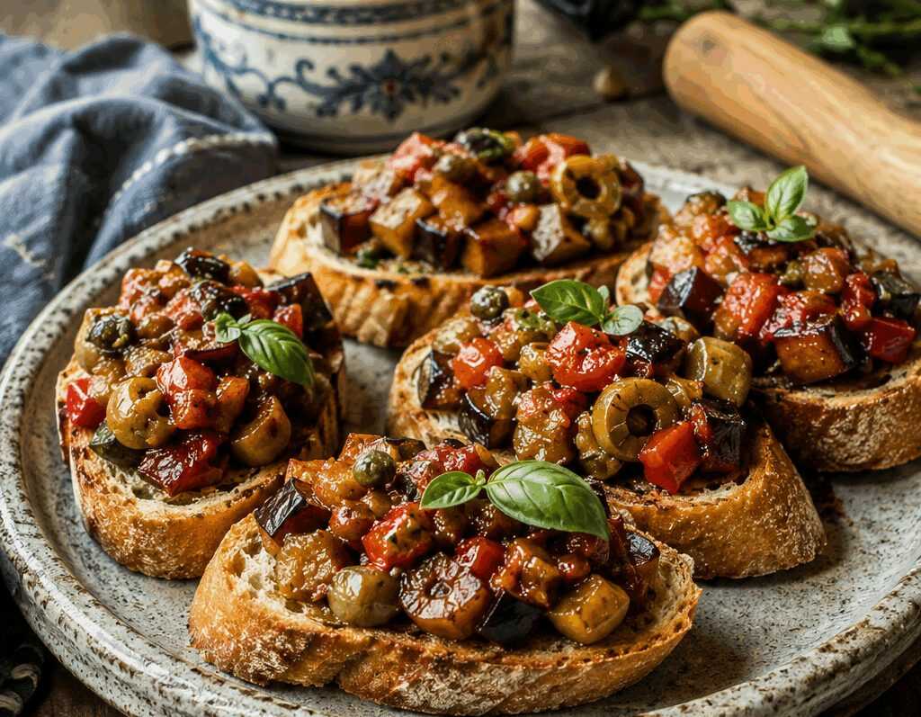 Crostini con caponata siciliana per stupire i suoceri al pranzo della domenica