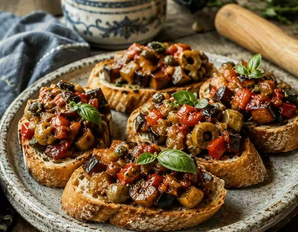 Crostini con caponata siciliana per stupire i suoceri al pranzo della domenica
