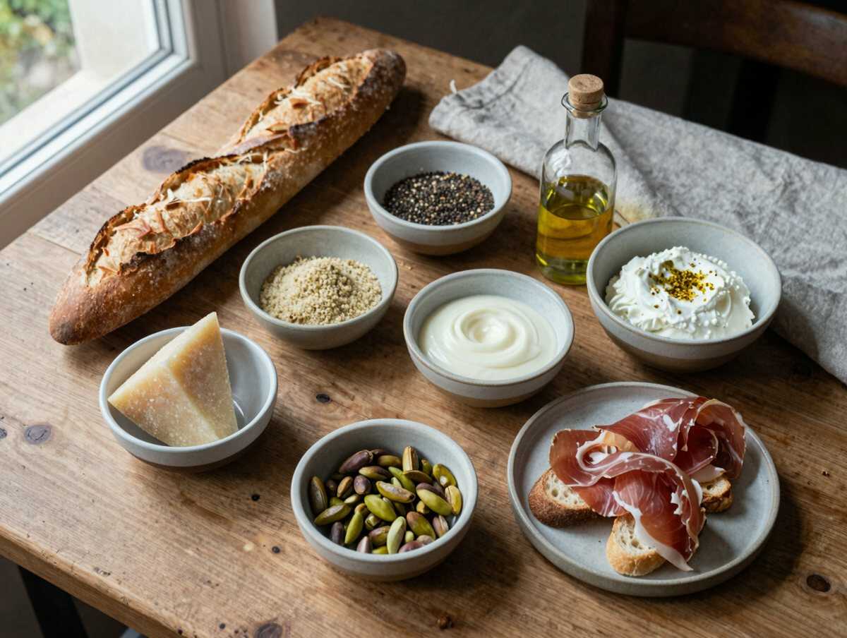 Gli ingredienti per Crostini con mousse di mortadella e pistacchi in quindici minuti: la scaletta per l’ospite a sorpresa