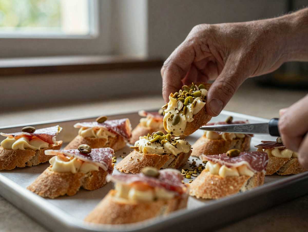 Tritare i pistacchi — Crostini con mousse di mortadella e pistacchi: come ottenere una mousse liscia come in gastronomia