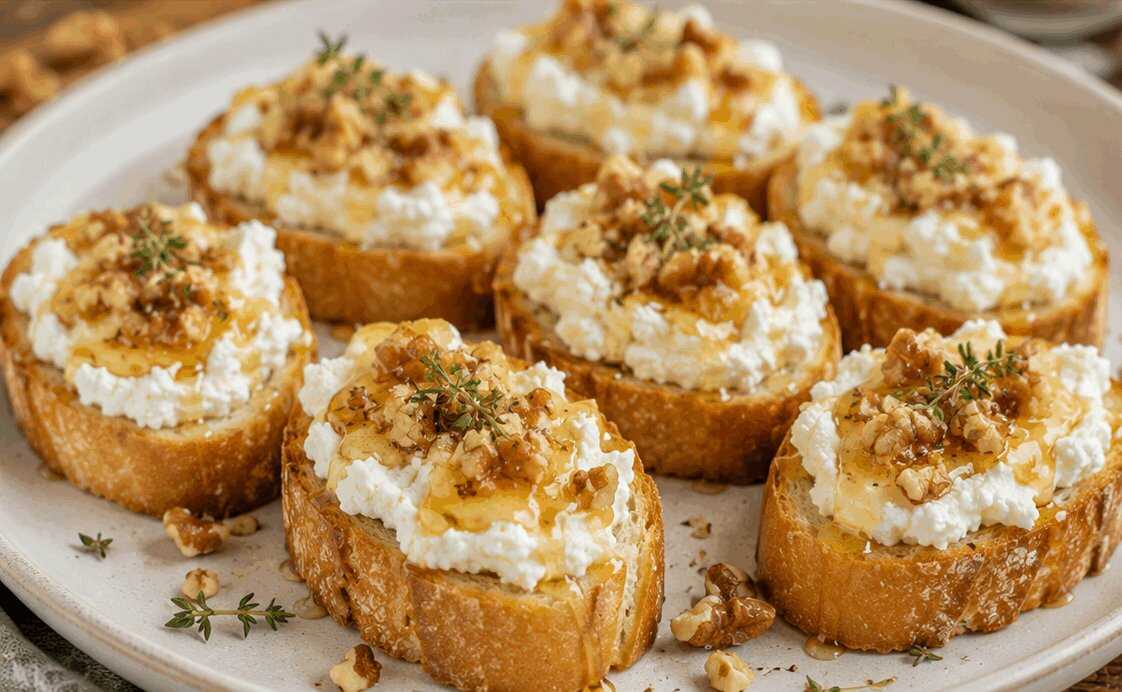 Crostini con Ricotta, Miele e Noci per il Buffet: la Ricetta da 12 Pezzi Pronta in 18 Minuti