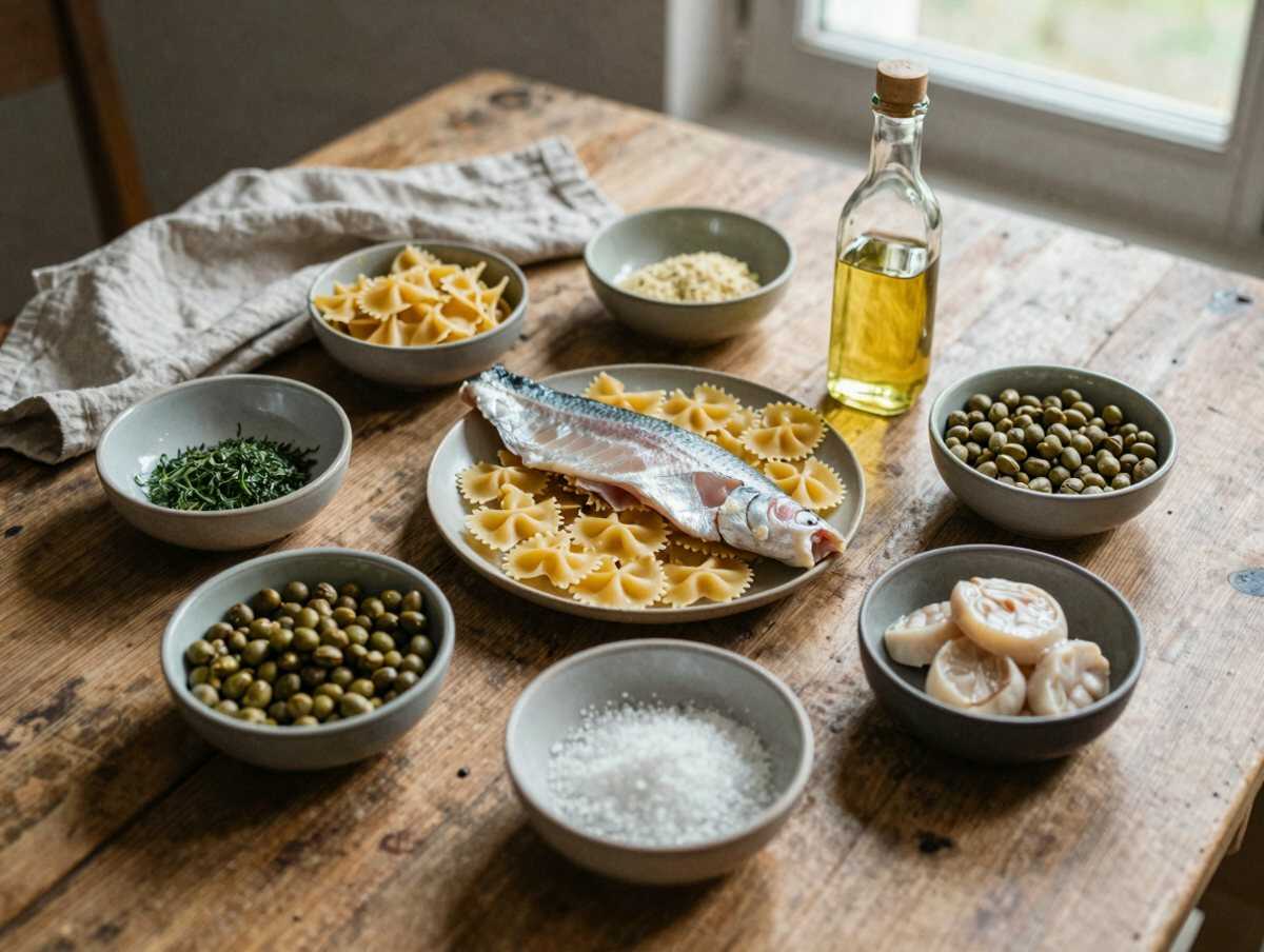 Gli ingredienti per Farfalle al Salmone e Piselli Light