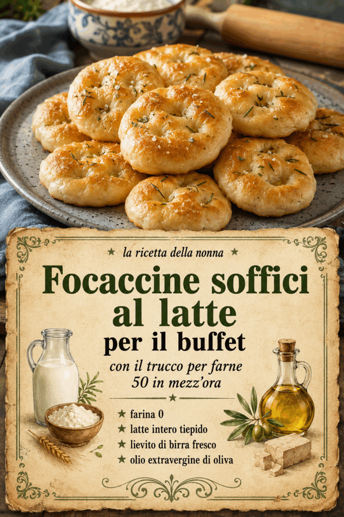 Focaccine soffici al latte per il buffet con il trucco per farne 50 in mezz’ora