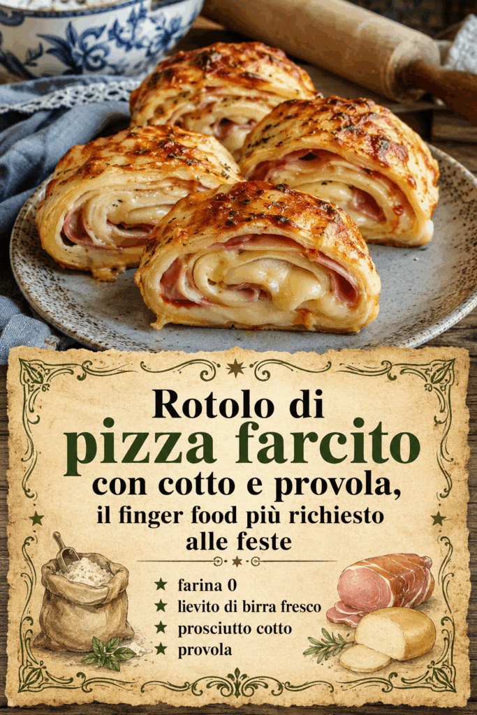 Rotolo di pizza farcito con cotto e provola, il finger food più richiesto alle feste