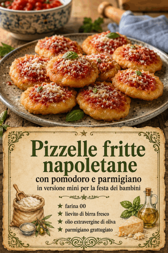 Pizzelle fritte napoletane con pomodoro e parmigiano in versione mini per la festa dei bambini