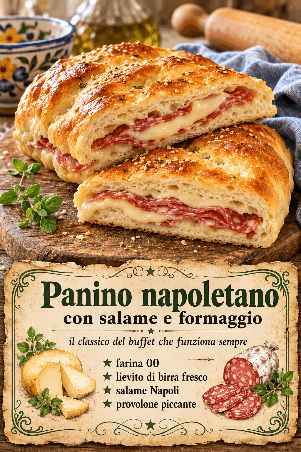 Panino napoletano con salame e formaggio, il classico del buffet che funziona sempre