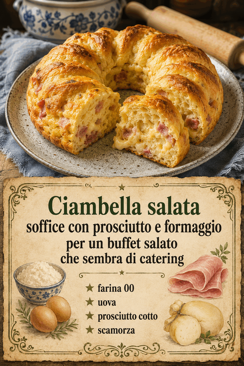 Ciambella salata con prosciutto e formaggio per il buffet: quante farne e come tagliarla
