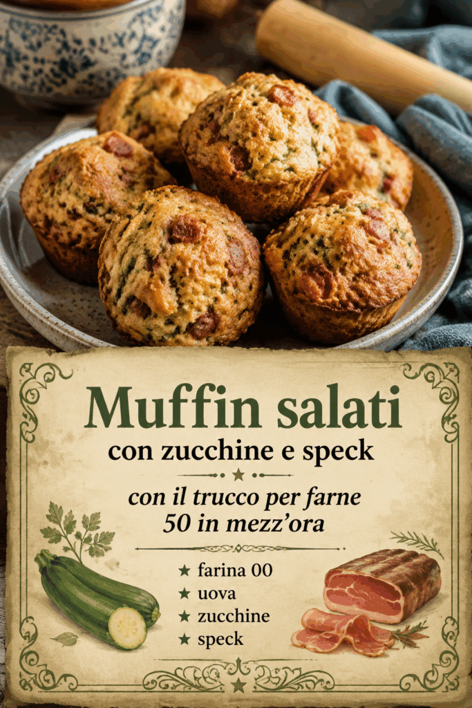 Muffin salati con zucchine e speck con il trucco per farne 50 in mezz’ora