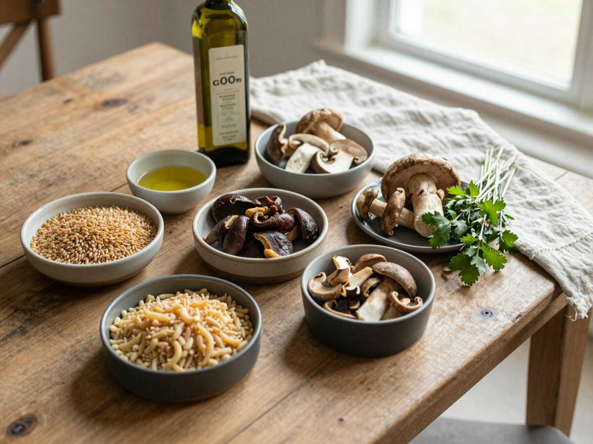 Gli ingredienti per Farro con Funghi e Castagne