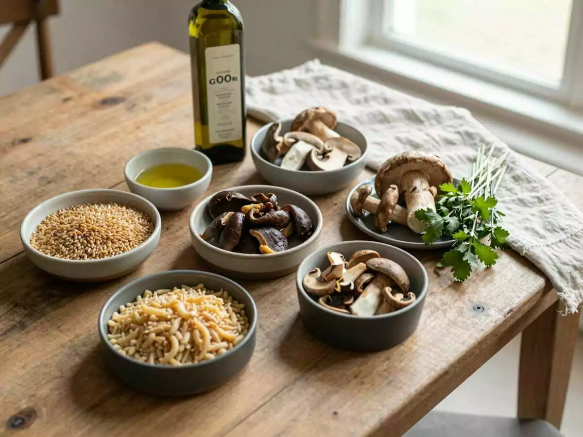 Gli ingredienti per Farro con Funghi e Castagne
