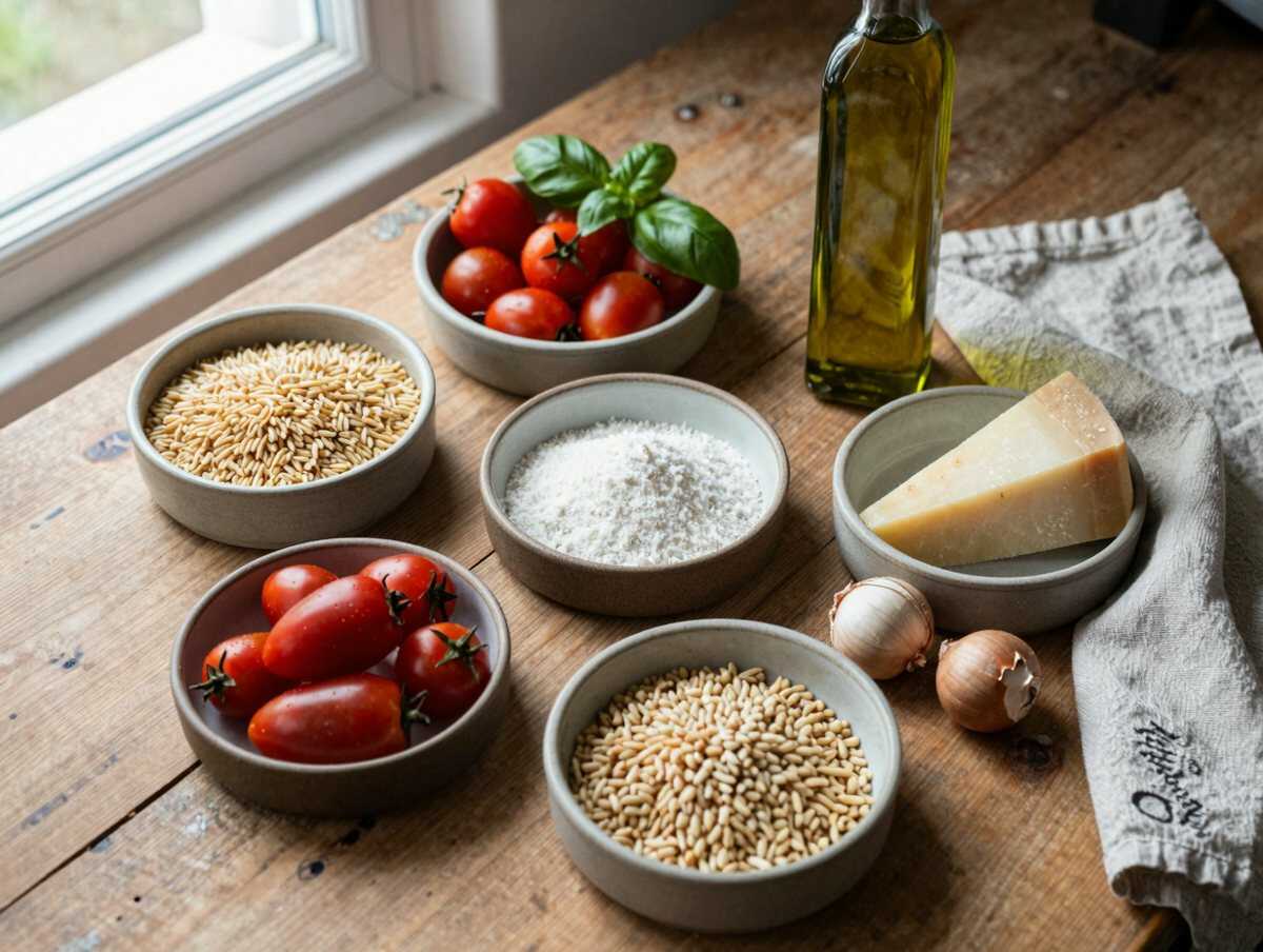 Gli ingredienti per Farro con Pesto Leggero e Pomodorini