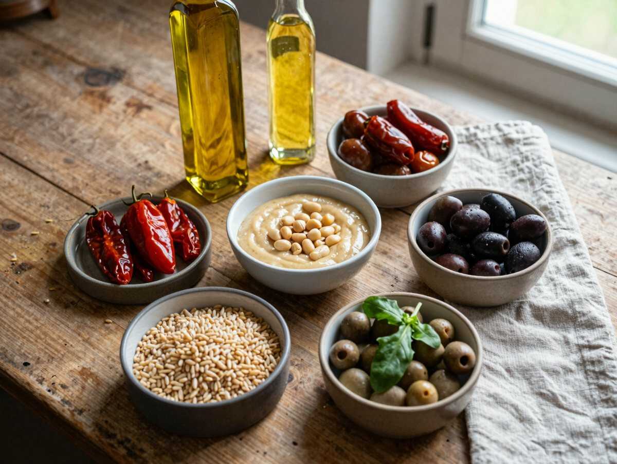 Gli ingredienti per Farro Freddo con Ceci e Pomodori Secchi