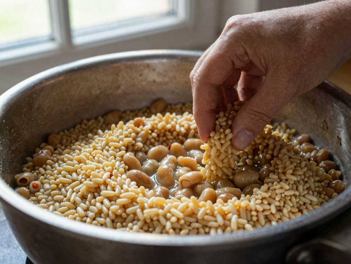 Unire gli ingredienti — Farro Freddo con Ceci e Pomodori Secchi