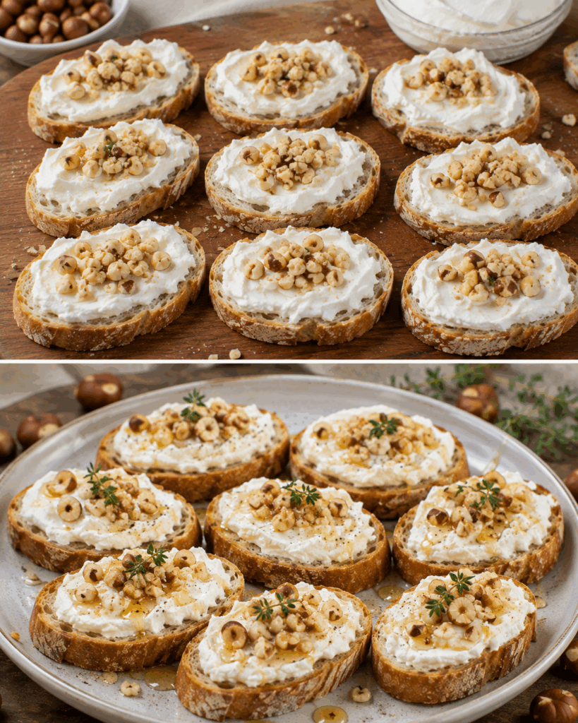Crostini Freddi con Robiola di Roccaverano e Nocciole – Piemonte