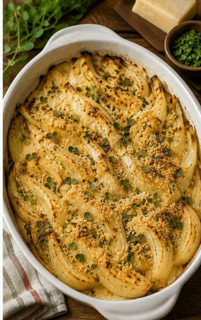 Finocchi gratinati con Parmigiano e maggiorana all’Emilia-Romagna