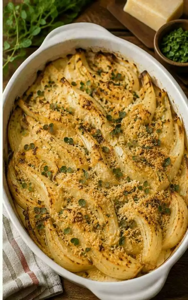 Finocchi gratinati con Parmigiano e maggiorana all’Emilia-Romagna