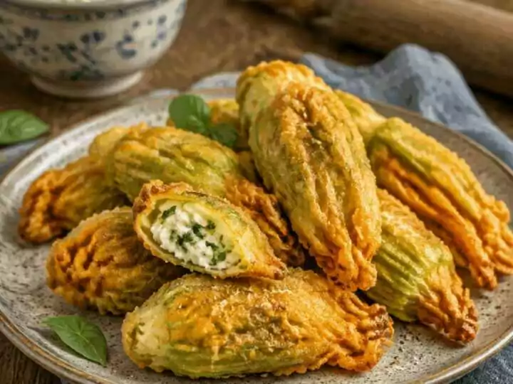 Fiori di zucca ripieni di ricotta, il finger food che svuota il vassoio in un lampo
