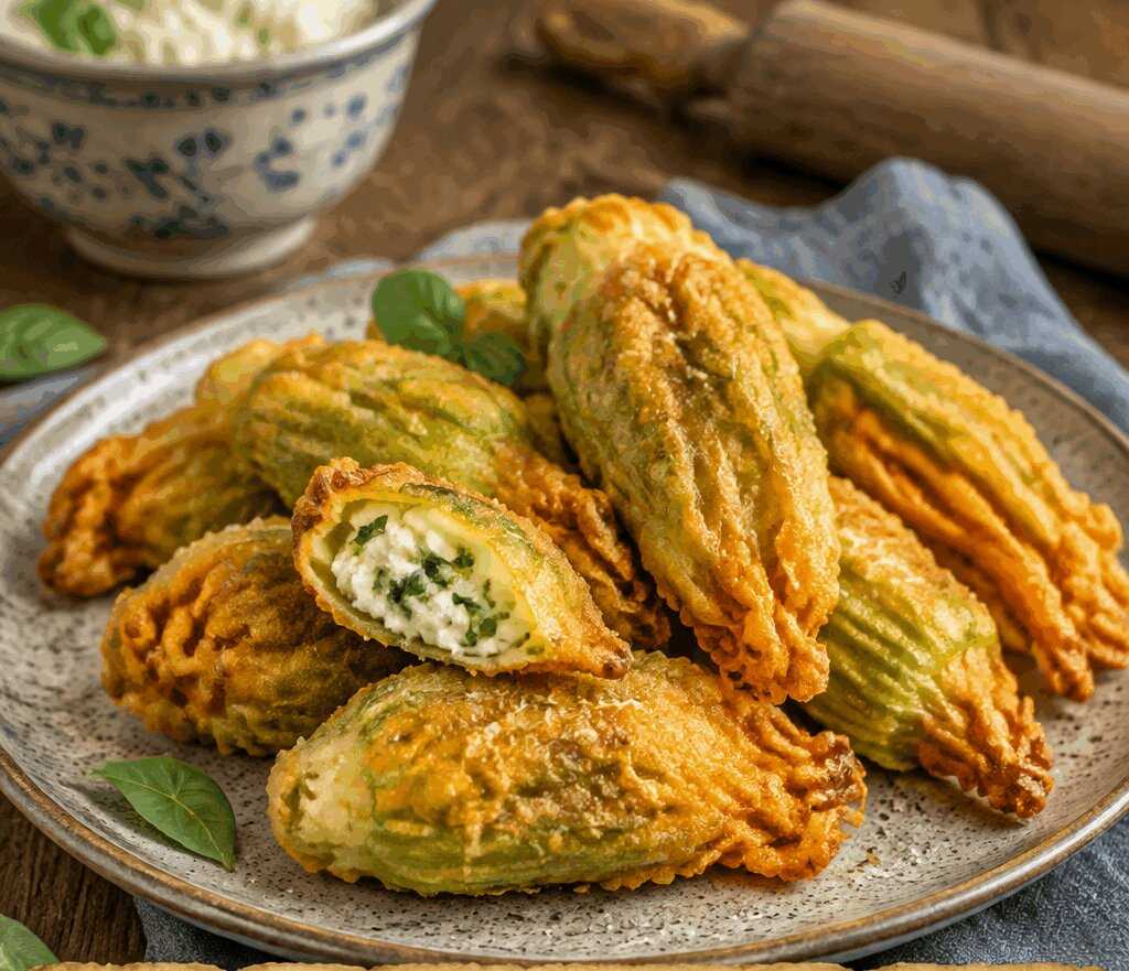 Fiori di zucca ripieni di ricotta, il finger food che svuota il vassoio in un lampo