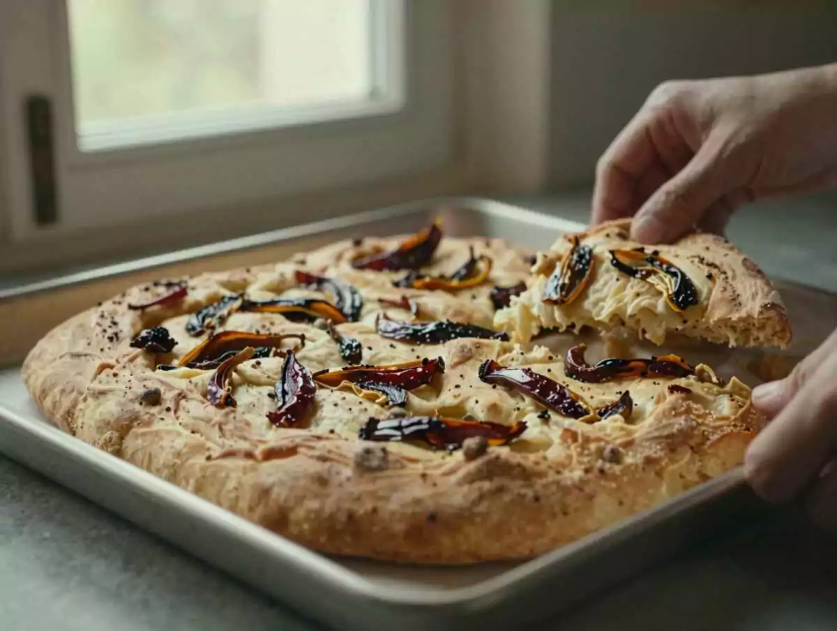 5. Seconda lievitazione — Focaccia alle Cipolle Dorate: la Ricetta Soffice e Profumata che Conquista al Primo Morso