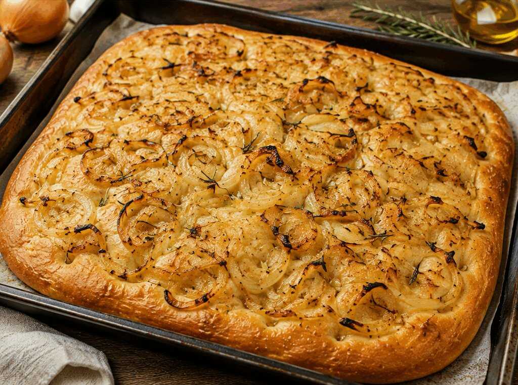 Focaccia alle Cipolle Dorate: la Ricetta Soffice e Profumata che Conquista al Primo Morso