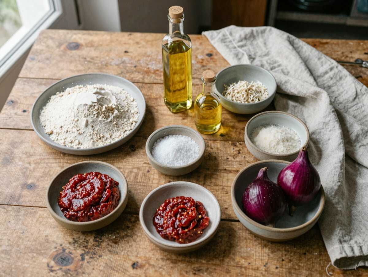 Gli ingredienti per Focaccia calabrese con ‘nduja e cipolla rossa in versione mini per la festa dei bambini