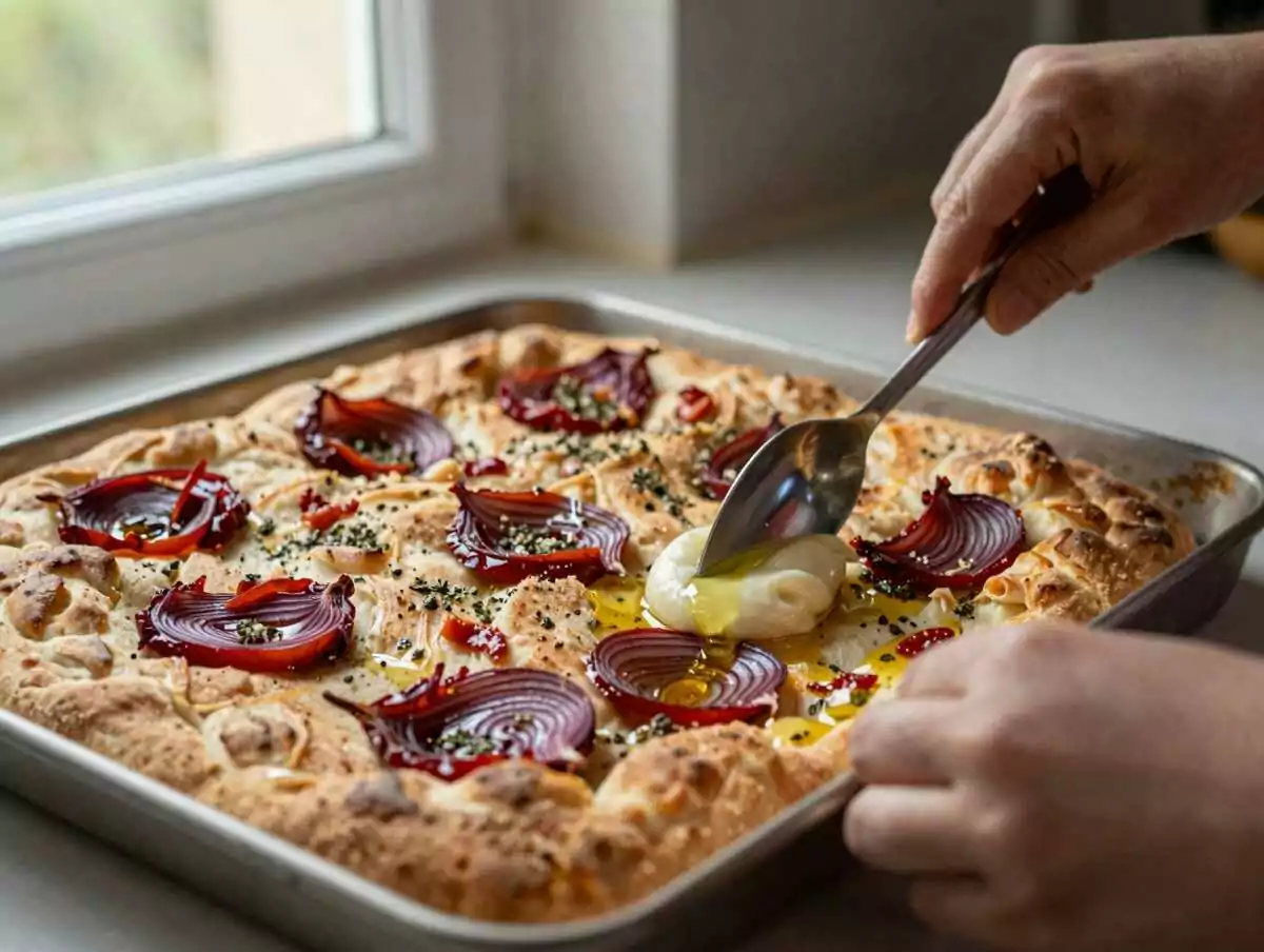 Preparare cipolla e 'nduja — Focaccia calabrese con ‘nduja e cipolla rossa in versione mini per la festa dei bambini