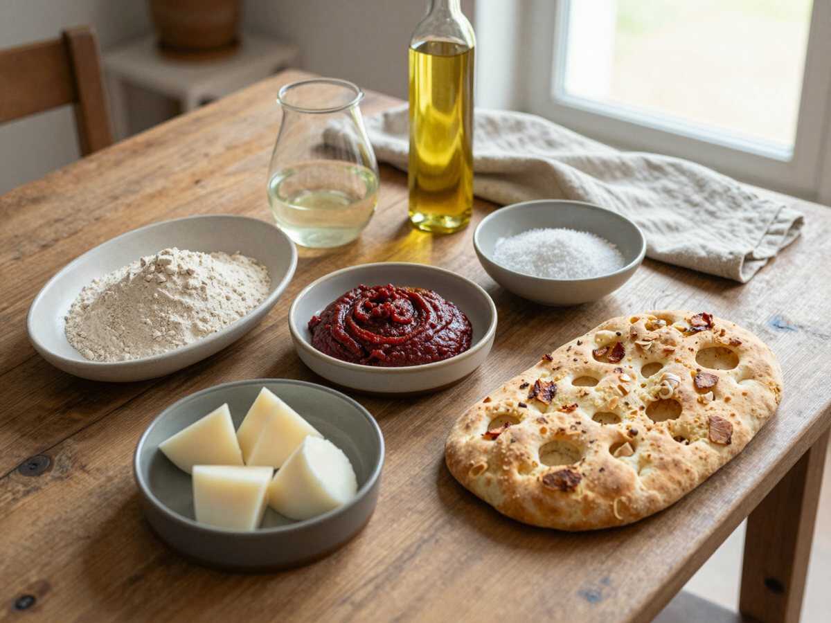 Gli ingredienti per Focaccia calabrese con ‘nduja e cipolla rossa perfetta per il buffet di compleanno