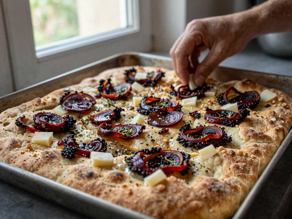 Aggiungi il condimento — Focaccia calabrese con ‘nduja e cipolla rossa perfetta per il buffet di compleanno
