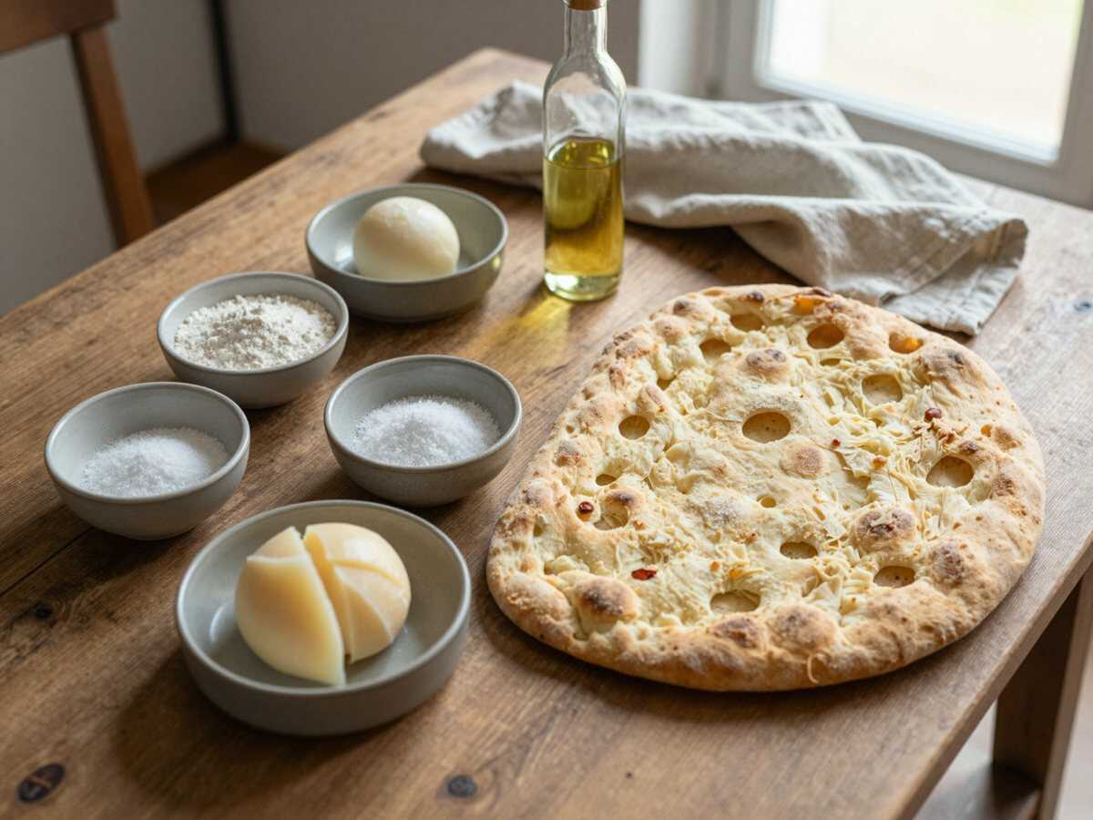 Gli ingredienti per Focaccia di Recco col formaggio: la tecnica della sfoglia tirata a mano come in rosticceria