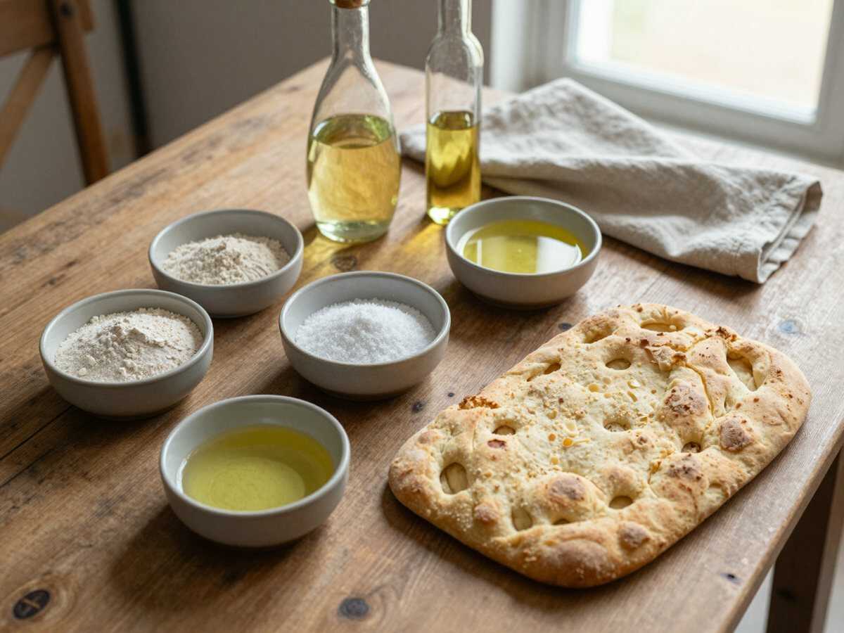 Gli ingredienti per Focaccia genovese all’olio, il classico del buffet che funziona sempre
