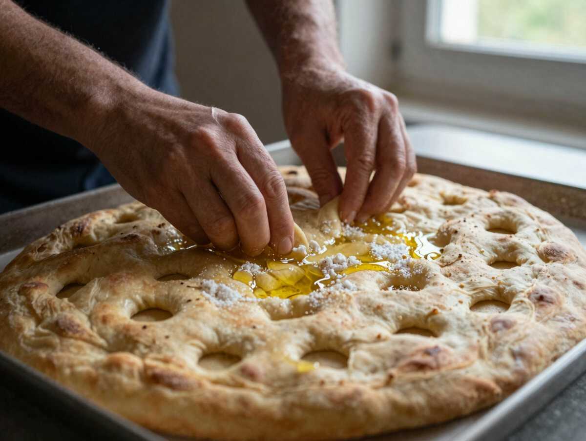 4. Creare le caratteristiche fossette — Focaccia Genovese Morbidissima: la Ricetta Originale Alta e Soffice con Olio Extravergine d’Oliva