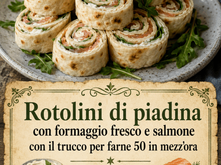 Rotolini di piadina con formaggio fresco e salmone con il trucco per farne 50 in mezz’ora