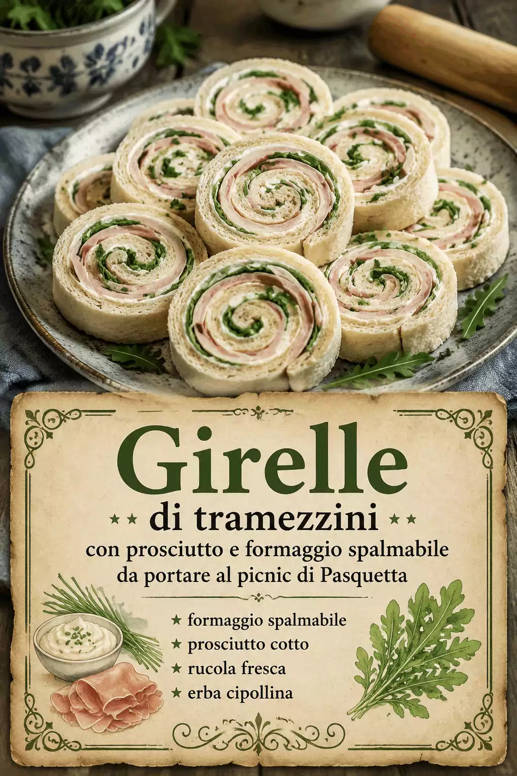 Girelle di tramezzini con prosciutto e formaggio spalmabile: come portarle al picnic e tagliarle sul posto