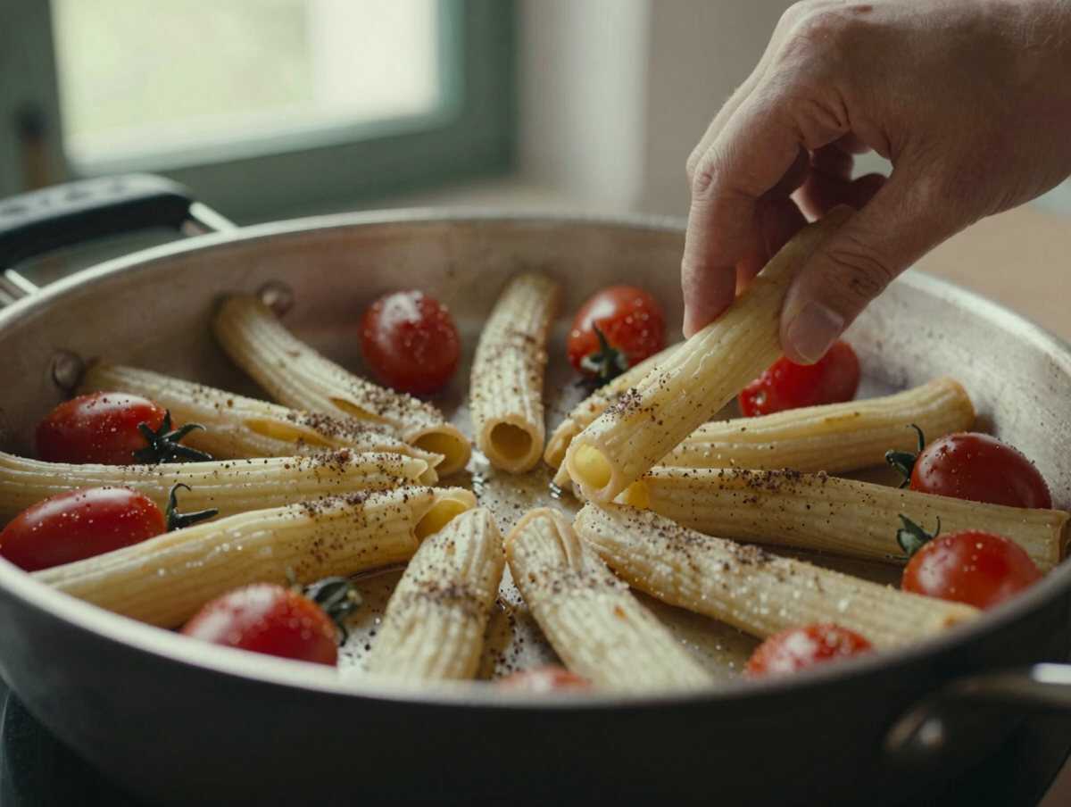 4. Aggiungi i pomodorini — Friggitelli in Padella con Pomodorini – Campania