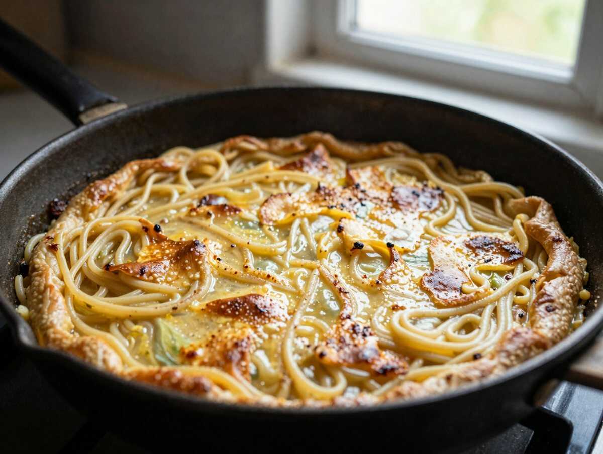 Gira e completa la cottura — Frittata di spaghetti avanzati a spicchi perfetta per la cena in piedi