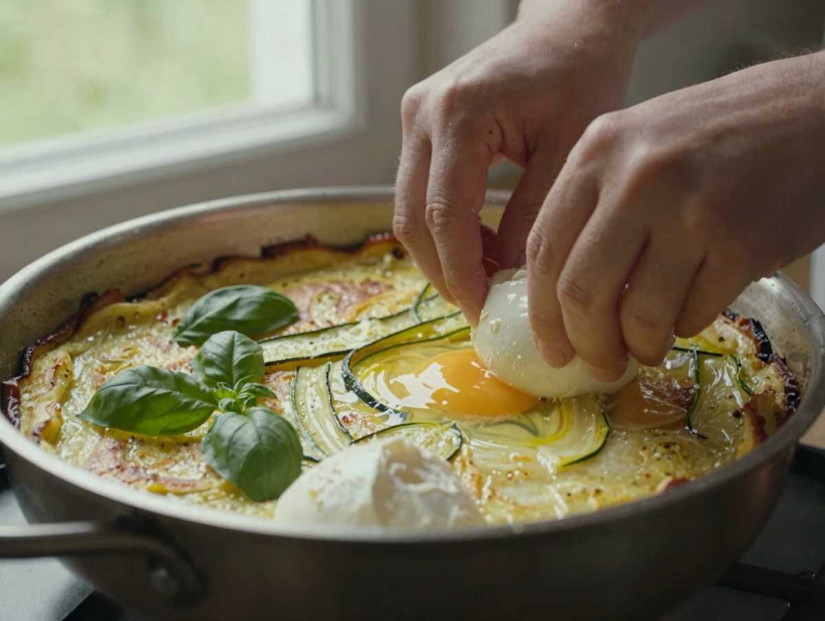 4. Unire le zucchine — Frittata di zucchine, ricotta e basilico fresco