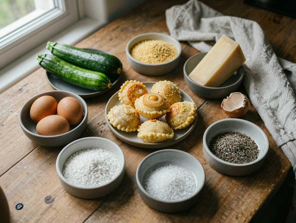Gli ingredienti per Frittelle di zucchine e parmigiano in versione mini per i bambini, anche al forno