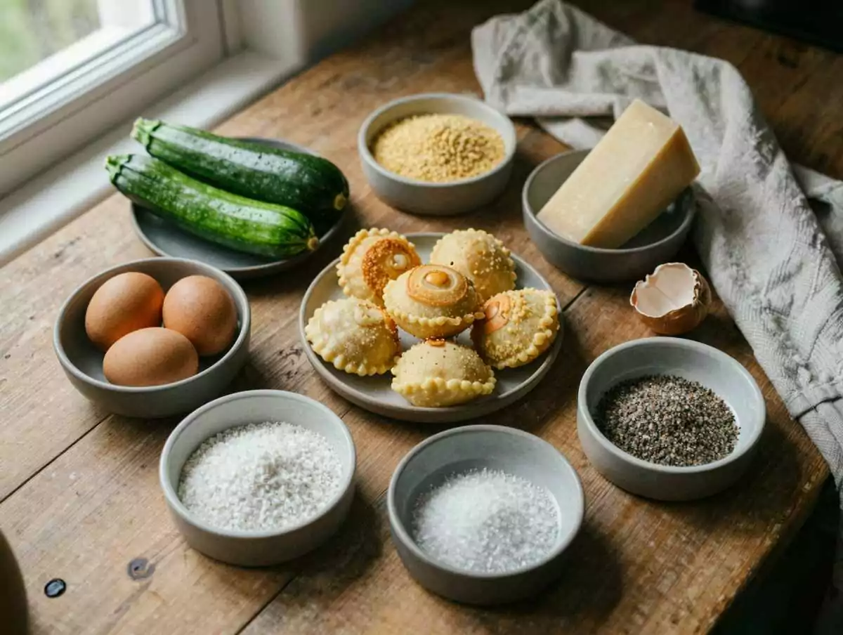 Gli ingredienti per Frittelle di zucchine e parmigiano in versione mini per i bambini, anche al forno