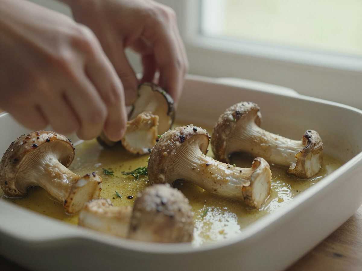 Un passaggio della preparazione — Funghi Pleurotus Saltati con Aglio e Timo
