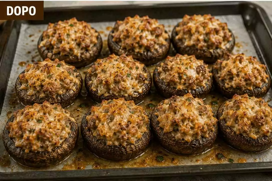 Funghi Ripieni al Forno con Salsiccia e Parmigiano: la Ricetta Saporita e Irresistibile per un Antipasto Speciale