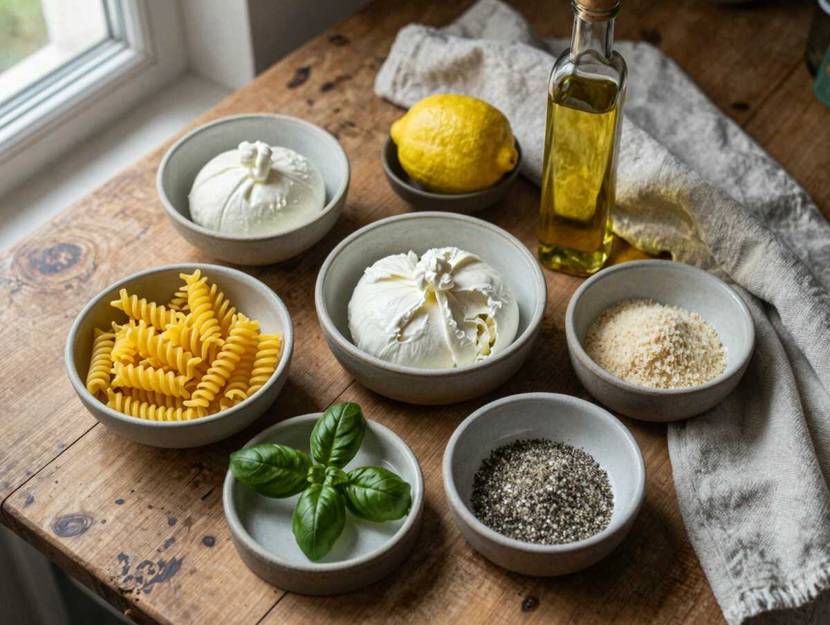 Gli ingredienti per Fusilli con Crema di Ricotta e Limone