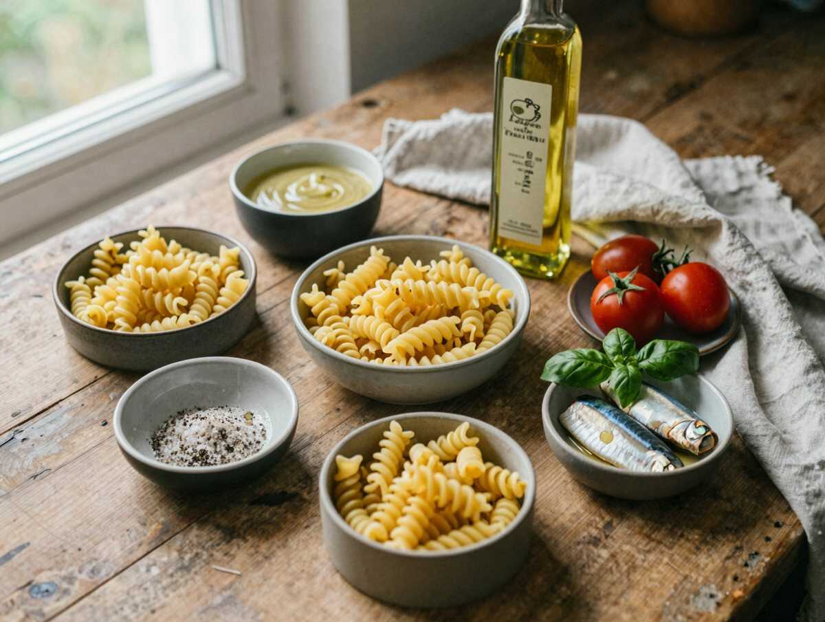 Gli ingredienti per Fusilli Freddi con Mais Tonno e Pomodorini
