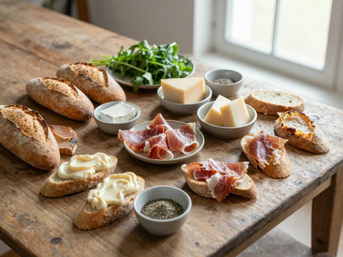Gli ingredienti per Girelle di tramezzini con prosciutto e formaggio spalmabile: dosi e organizzazione per un buffet da 20 persone